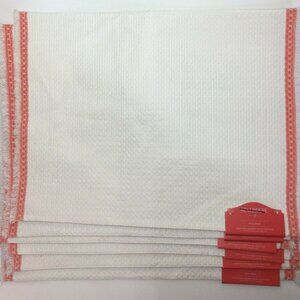 White Woven Placemats Set With Coral Border Trim lot of 6